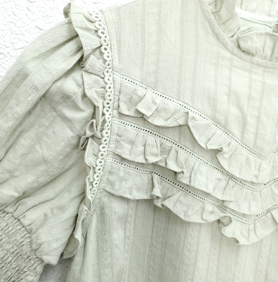 Salt By ROOLEE Pistachio Ruffle Puff Sleeve Feminine Modest Top - Picture 5 of 14